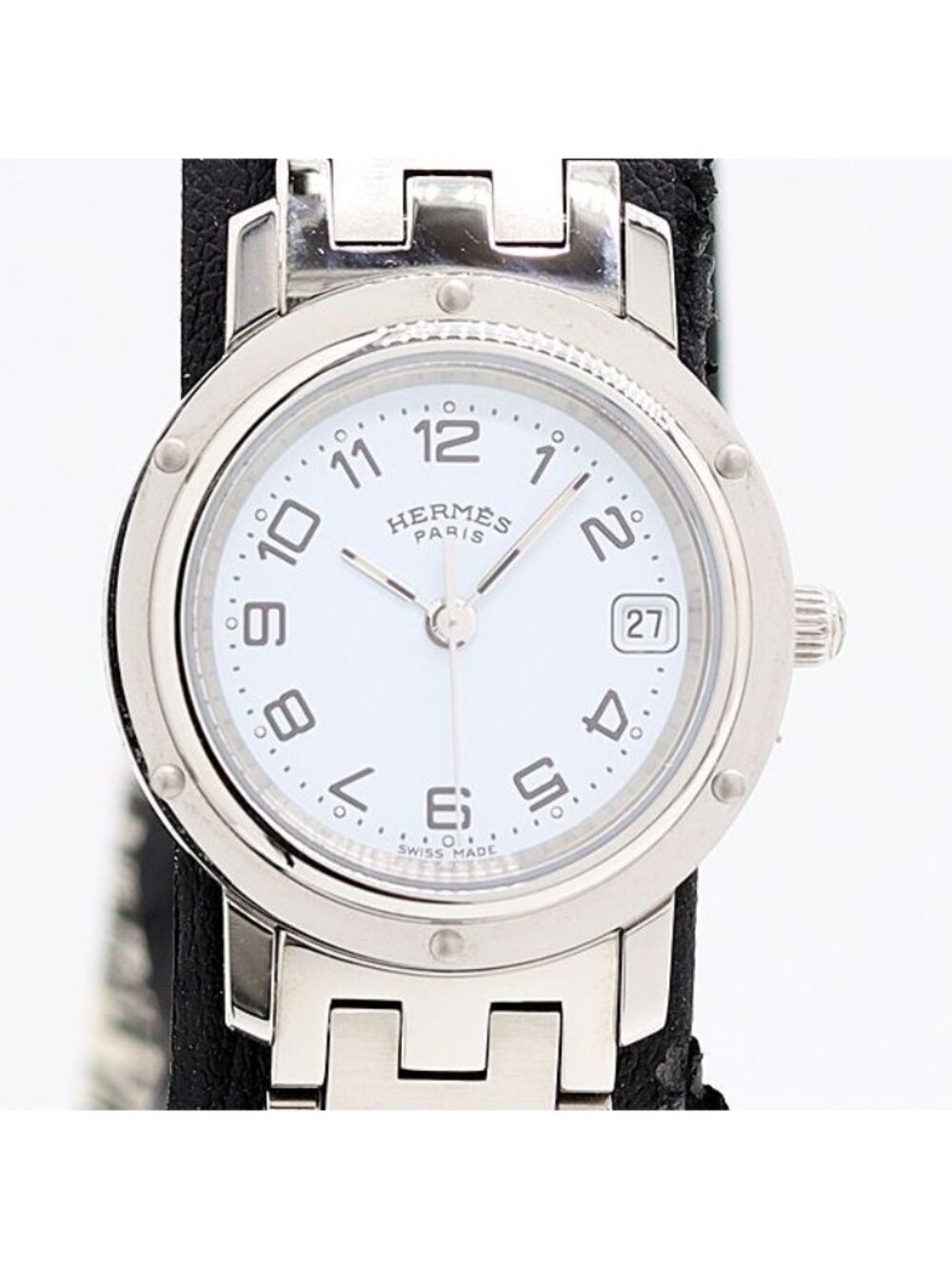 Hermes Clipper White Dial Date Watch